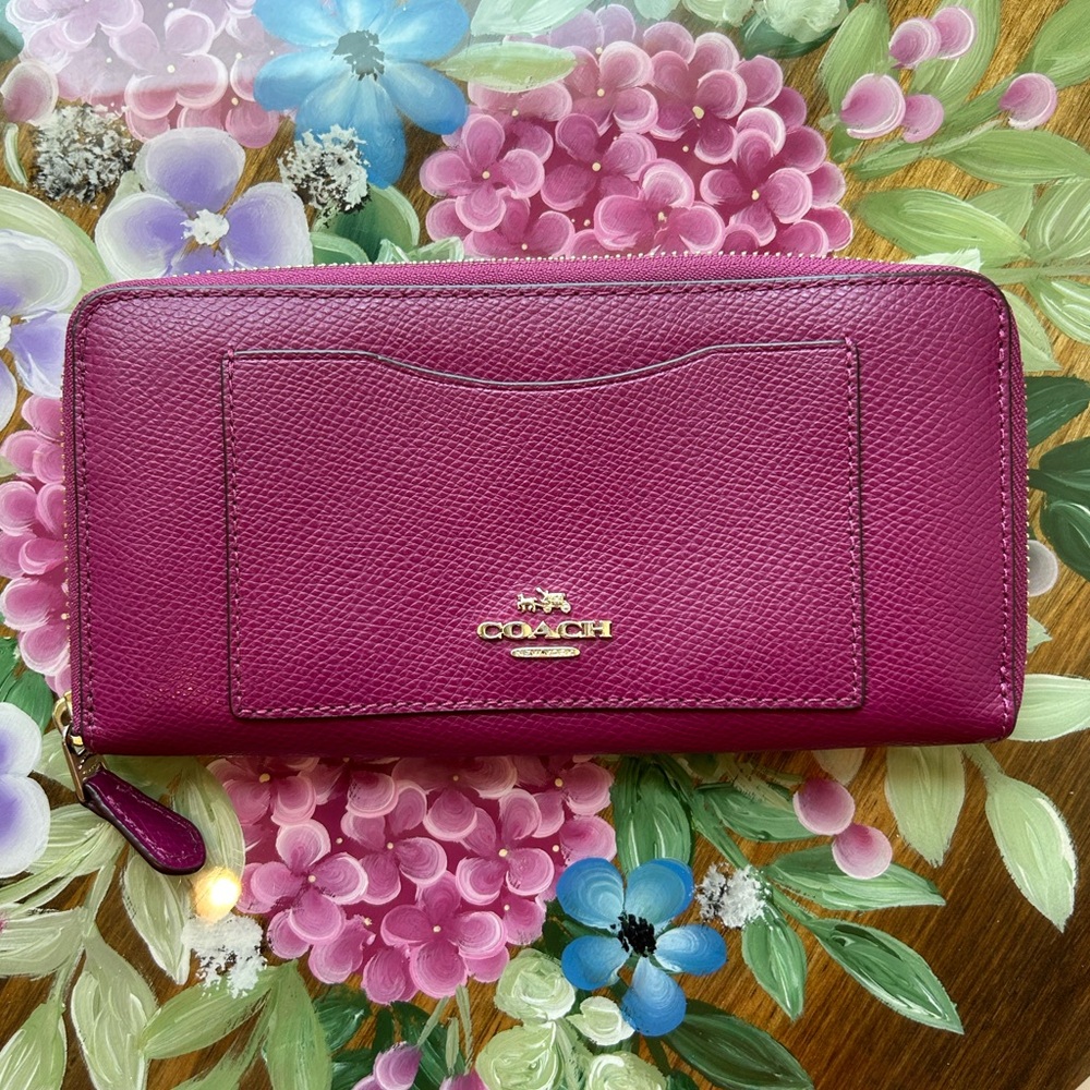 Coach Long Wallet Coach Lather Fuchsia